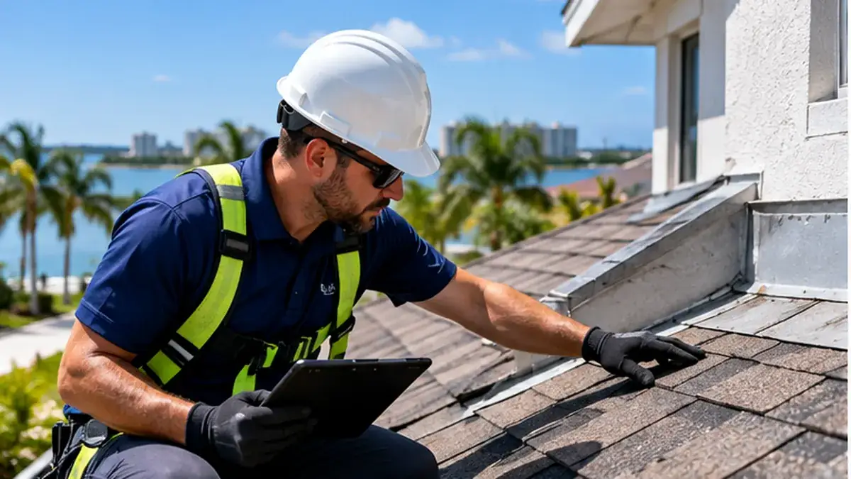 Roof inspection and permit planning illustration for Sarasota reroofing